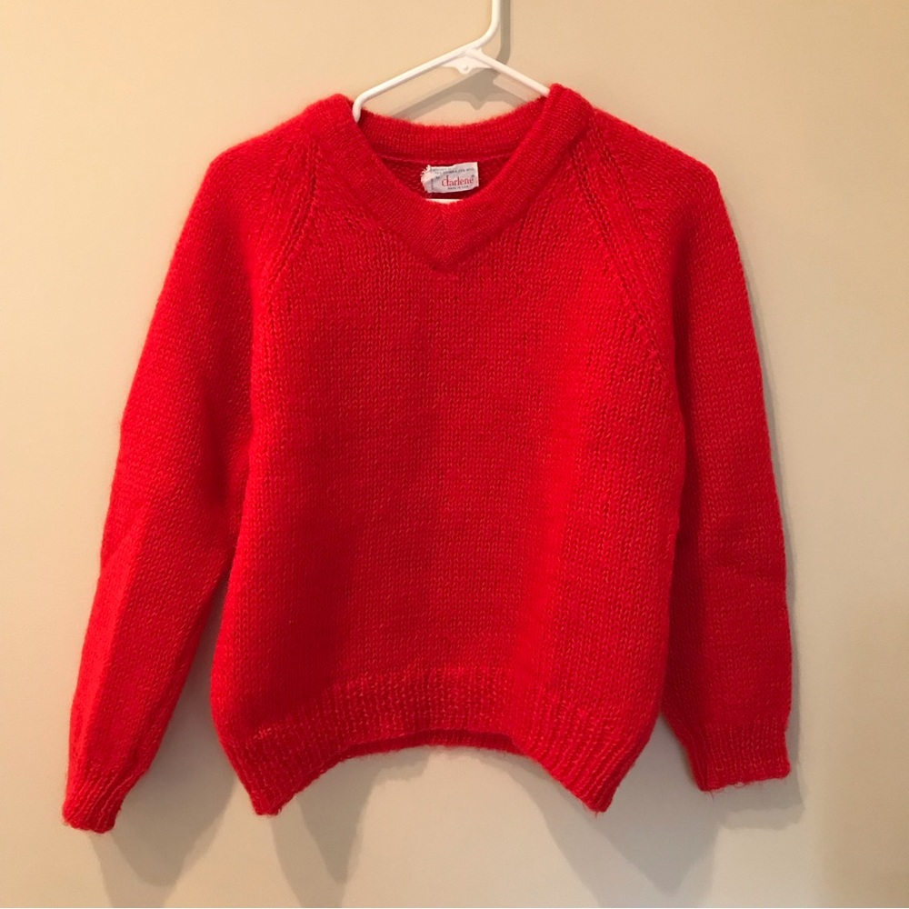Vintage Red V-Neck Women's Sweater